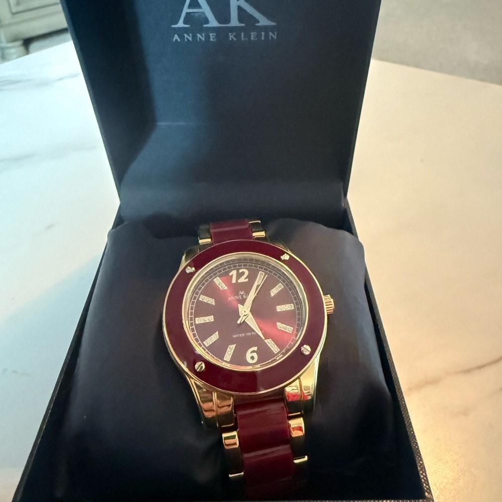 Anne Klein Gold and Burgundy Watch
